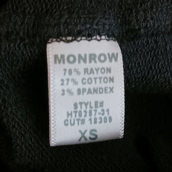 Monrow Raglan Crewneck Sweater‎ Size XS Black w/ Embroidered Stripes Down Arms - Picture 9 of 12